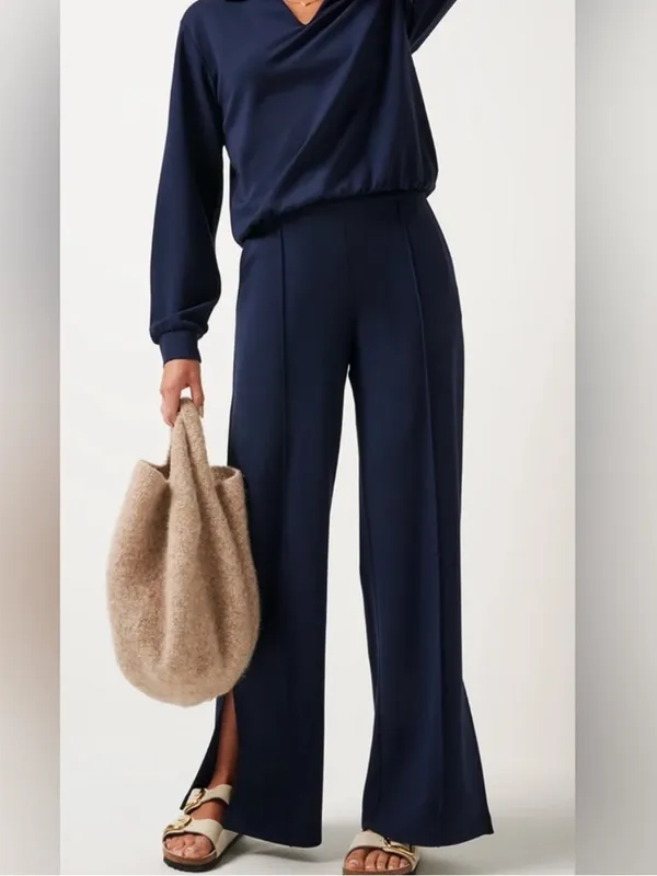 Travis Mathew Medium Spa Day Wide Leg Pants Navy High Waist Relaxed Lounge - Image 9