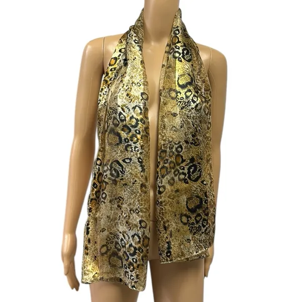 Source Unknown Satin Semi Sheer Leopard Animal Print Scarf 60 x 14 inches - Image 4