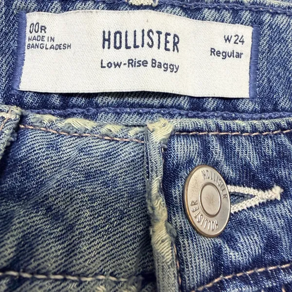 Hollister Low-Rise Baggy Jeans Womens 00R W24 Regular Blue Denim 100% Cotton - Image 6