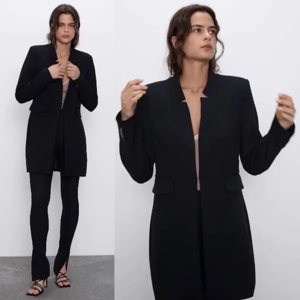 Zara Outerwear Inverted Lapel Frock Coat Blazer BLACK NEW - Image 2