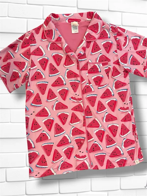 Munki Munki Watermelon Pajama Set XL Pink Short Sleeve Top Crop Pants Stretch - Image 2