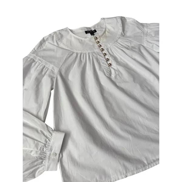 J.Crew Shirred Popover Top in Cotton Poplin Bright Gold Buttons White Size XS - Image 6