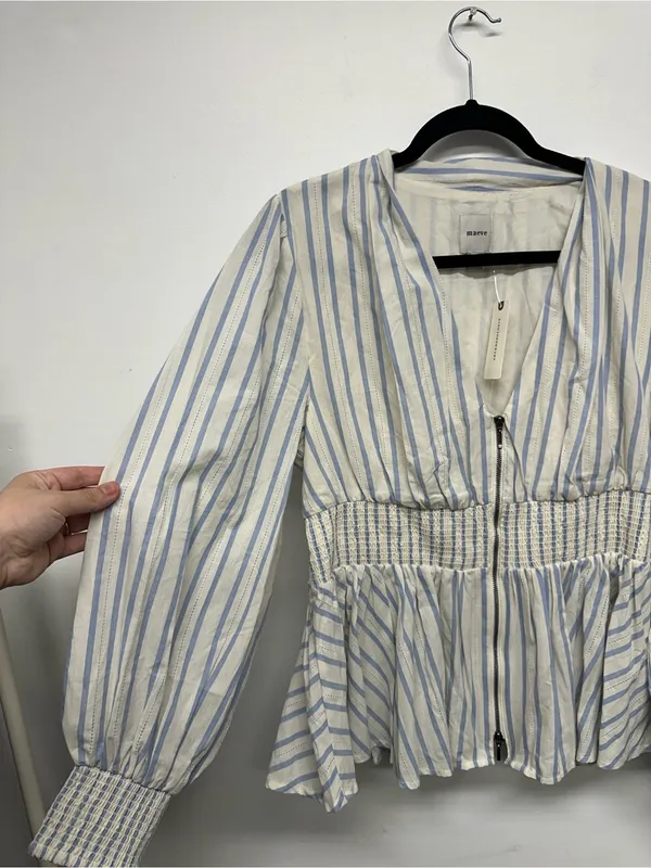 Anthropologie Tommie Long-Sleeve Smocked Front-Zip Blouse - Image 6