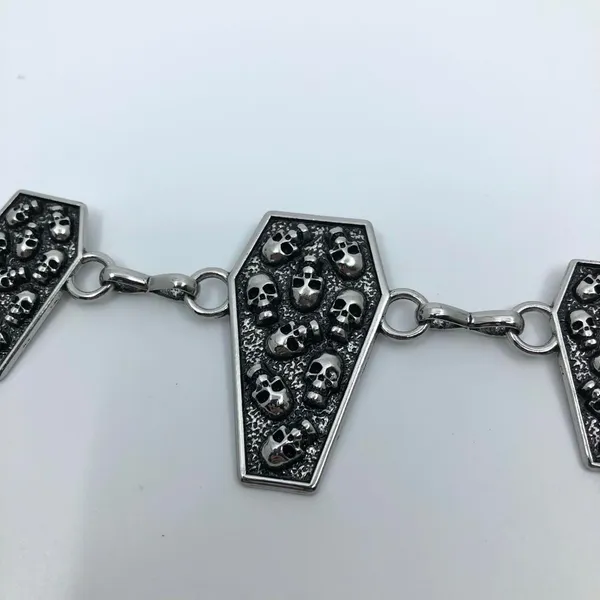 Women's Silver Coffin Skull Chain Belt Body Chain, Fits 14-43 Inches, X7G9A1393 - Image 6