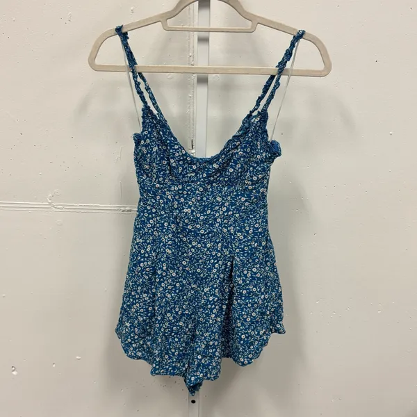 Princess Polly Blue Floral Cutout Back Tie Romper Braided Straps Cottagecore - Image 2