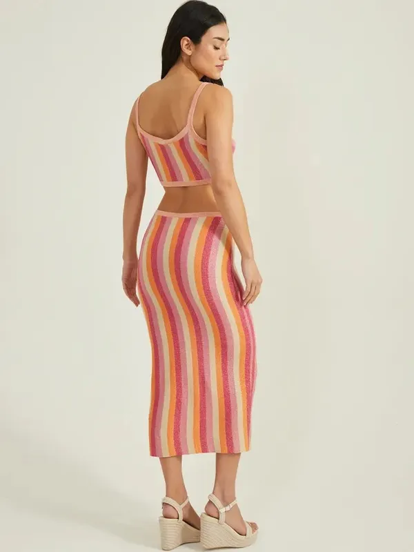 Altar'd State Pink, Orange & Cream Cutout Striped Maxi Dress - Image 2