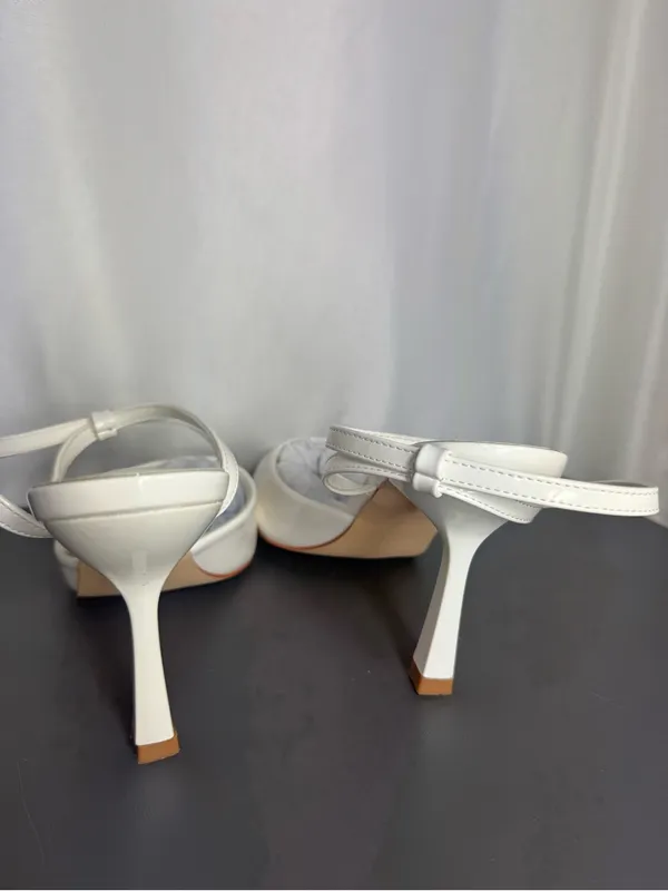 Susanny White Pointed Toe Slingback Heels wedding party elegant heels 7 1/2 - Image 5