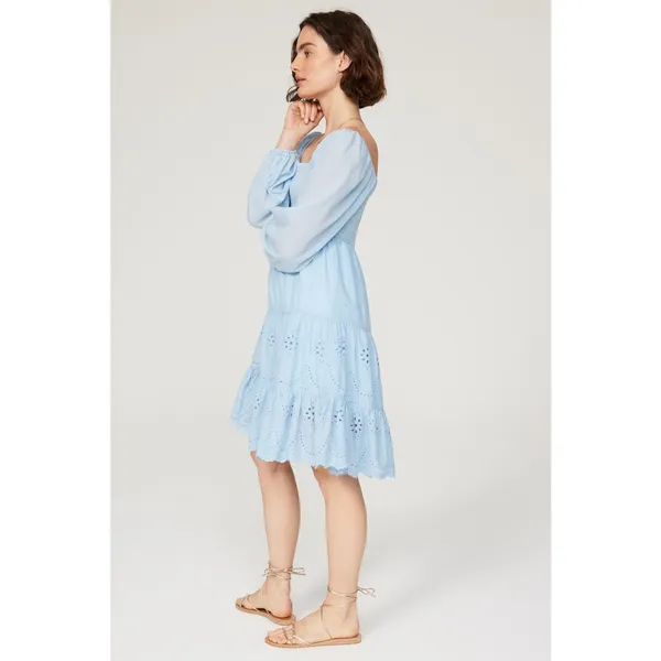 Area Stars Eyelet Trim Light Blue Long Sleeve Square Neck Dress Size Medium - Image 2