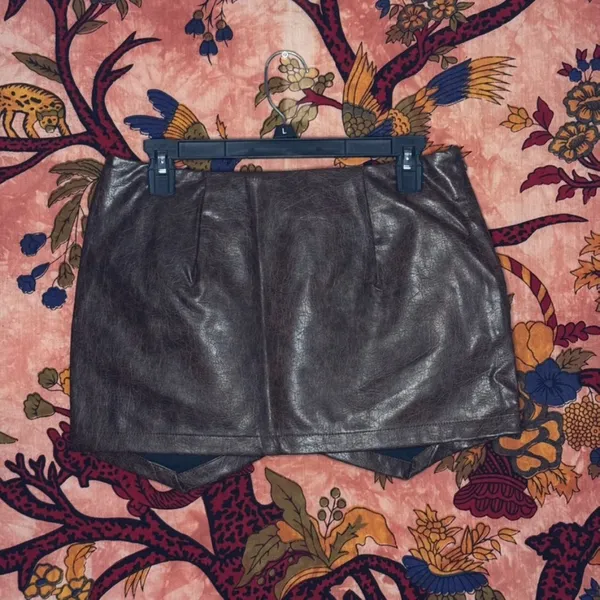 SheIn Dark Brown Layered Faux-Leather Mini Skirt - Image 2