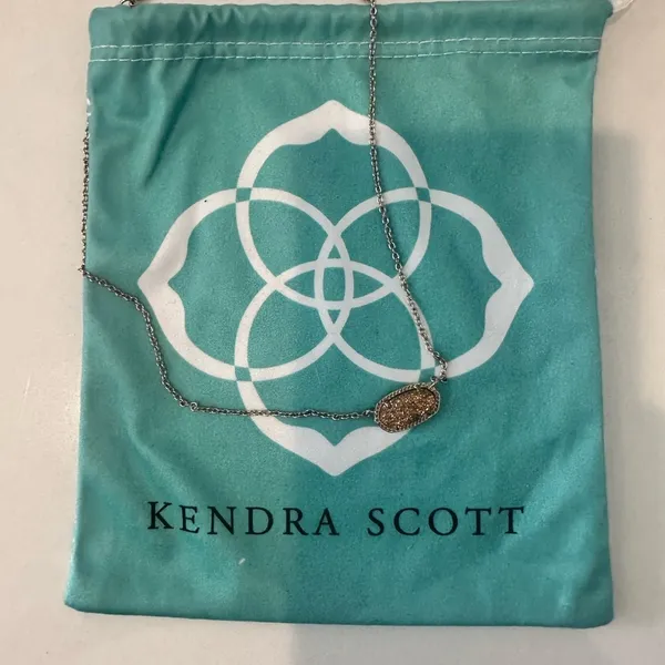 Kendra Scott Elisa Necklace Copper Rose Gold Drusy Pendant Gold Chain - Image 8
