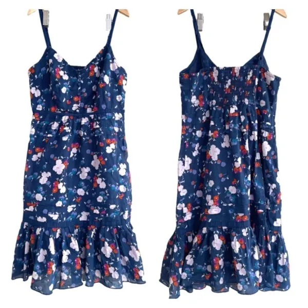 American Eagle Floral Mini Sundress Size 6 Lined Smocked Bodycon‎ Ruffle Hem - Image 2