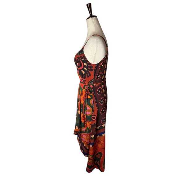 FARM‎ Rio Hanky Wrap Midi Dress Women Small Orange Red Boho Tropical Anthro - Image 6