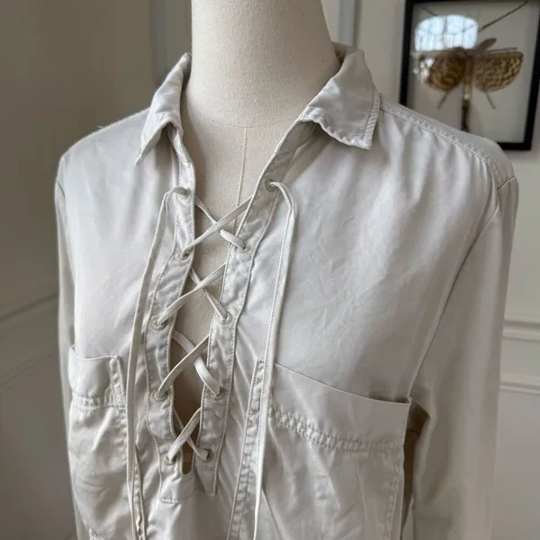 Free People Under Your Spell Cream Lace Up Tunic Top $108 M - Image 5