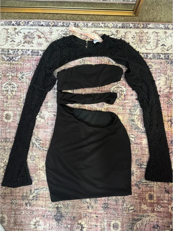 Oh Polly Embellished Long Sleeve Mini Dress w/ Cutout - Image 3