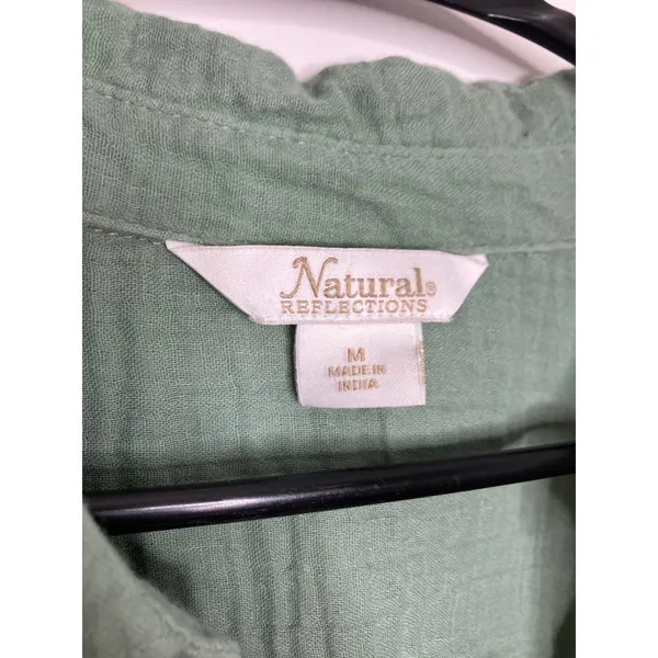 Natural Reflections Button Down Women M Green Excellent Frayed Cotton Gauze Top - Image 2