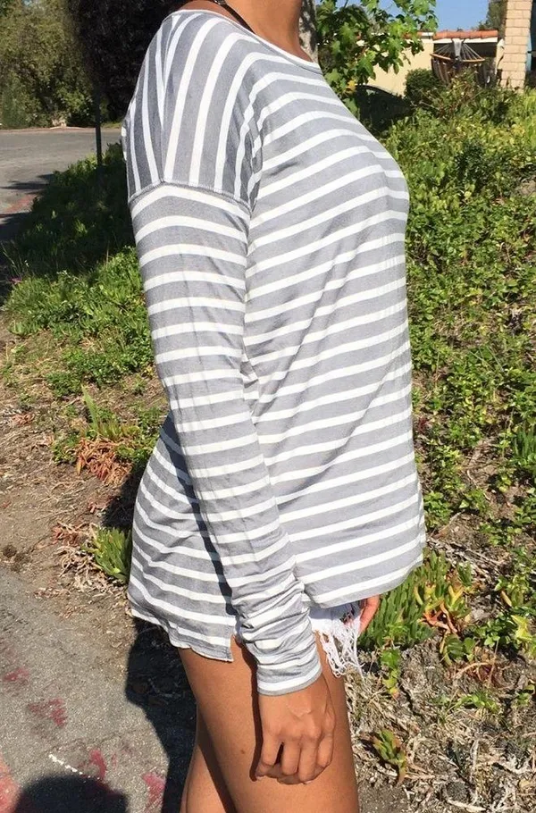 Aeropostale Gray and white striped long sleeve top - Image 3