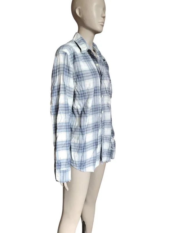 American Eagle Blue and White Plaid Button Up Top - Image 3
