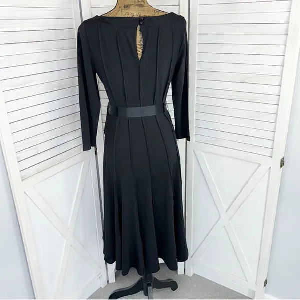 Maria Gabrielle Beaded Neckline Belted Panel Knit Midi Dress Black Large‎ - Image 4