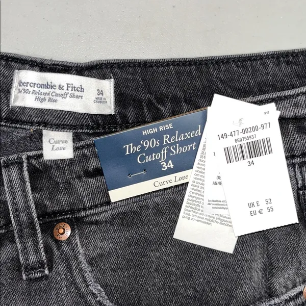Abercrombie & Fitch NWT 34 Black Denim High Rise ‘90s Relaxed Cutoff Jean Shorts - Image 3