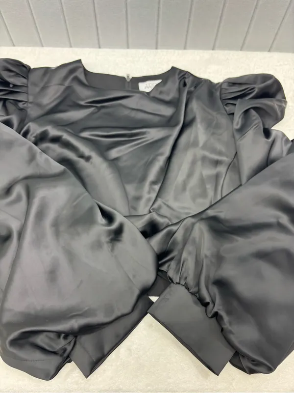 Anthropologie Mare Mare Satin Puff-Sleeve Top Black Draped Puff-Sleeve Blouse - Image 14