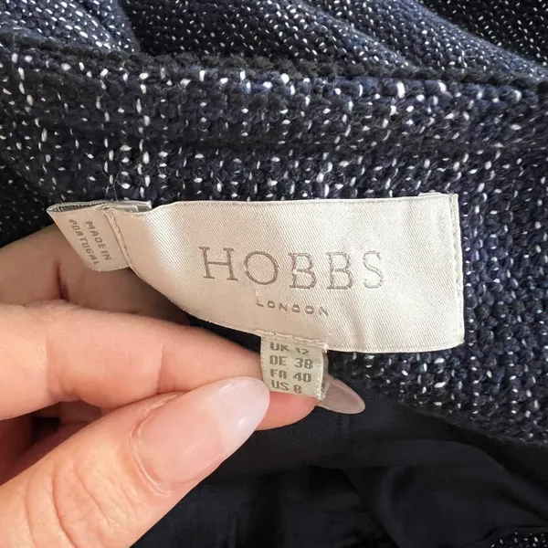 Hobbs London Navy Tweed Boucle Collarless Cropped Jacket Blazer US 8 - Image 6