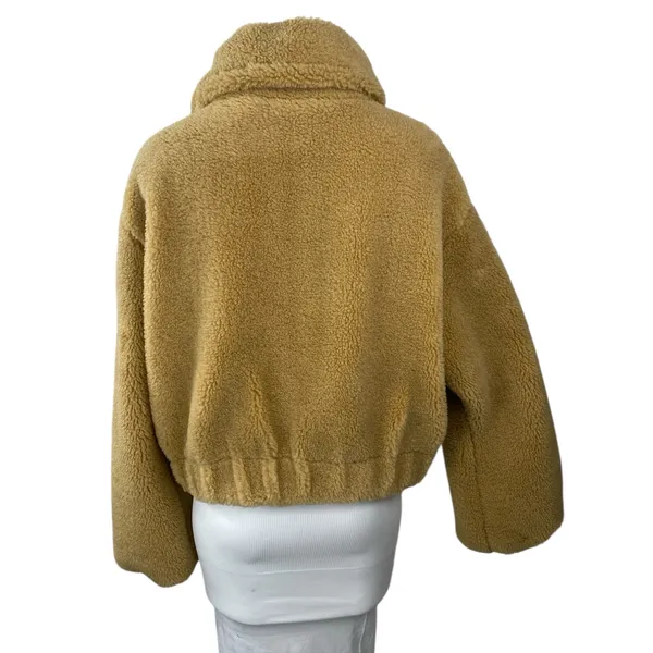 Free People Get Cozy Teddy Women's Brown Fleece Long Sleeve Bomber Coat Jacket S - Image 4
