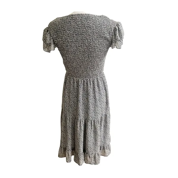 Bohme Midi Dress Womens White Blue All-Over Micro Print Smocked Tiered Classic - Image 2