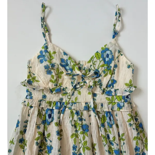 Band of the Free Floral Ruffle Maxi Dress Egret‎ Palace Blue XS B50326 Boho - Image 4