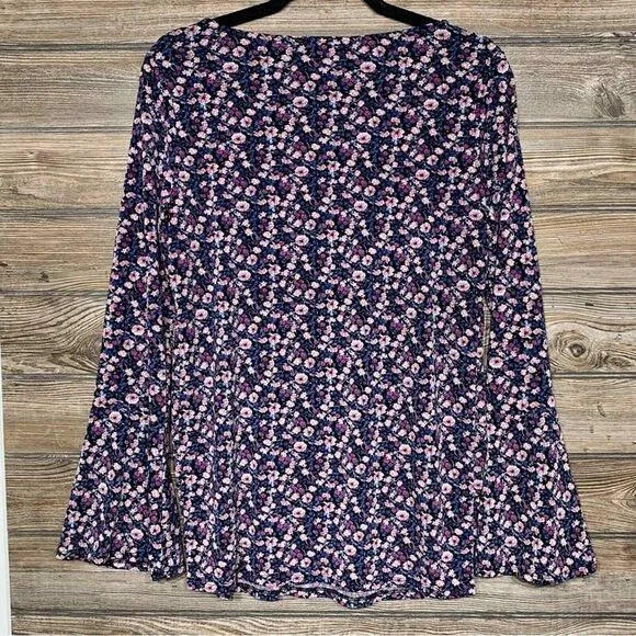 Motherhood Maternity Womens Medium Top Black Purple Floral Bell Sleeve‎ Blouse - Image 2