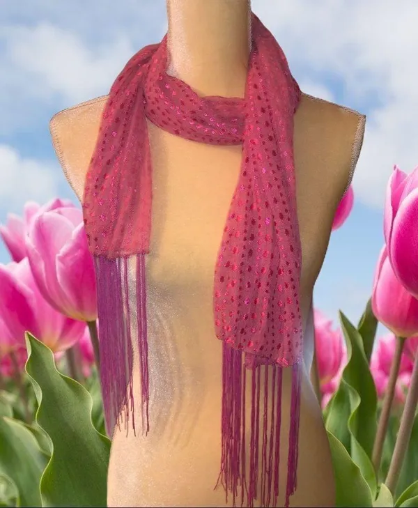 Pink sheer scarf with fringe - Image 2