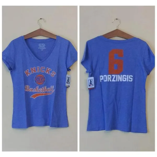 New York Knicks Porzingis NBA Womens V-Neck Tee by Majestic Threads L & 2X - Image 2