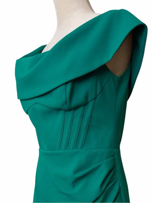 Betsy & Adam Gown Size 8 Emerald Green Corset Cowl Neck Ruched Formal Maxi Dress - Image 12