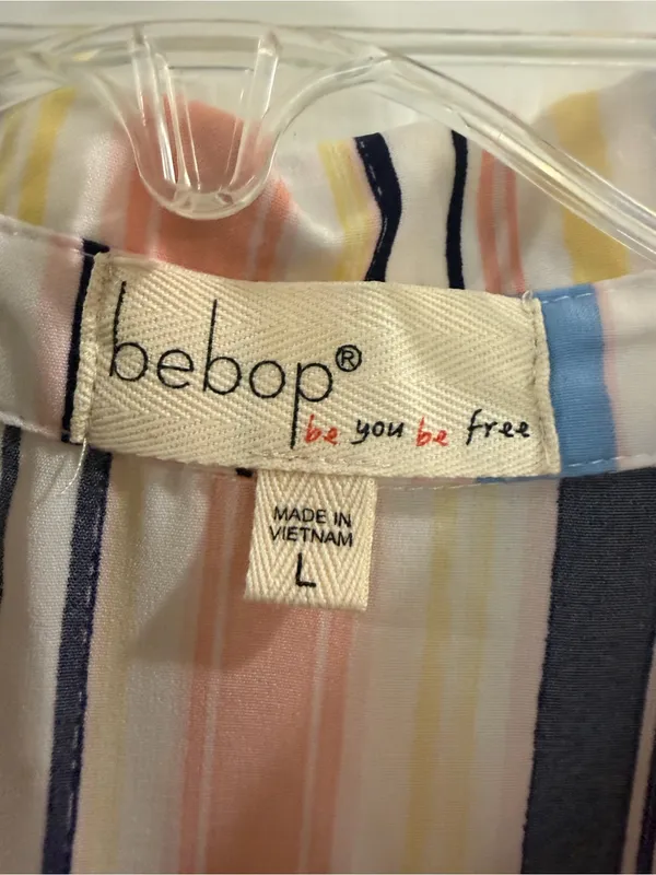 BeBop Pastel Multi-Striped Sleeveless Dress - Navy, Peach, Yellow, Blue, White - Image 2