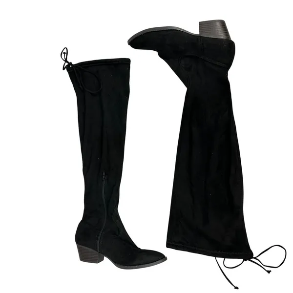 SO Womens Over-The-Knee Black Boots Size 9M Faux Suede Block Heel Side Zipper - Image 2