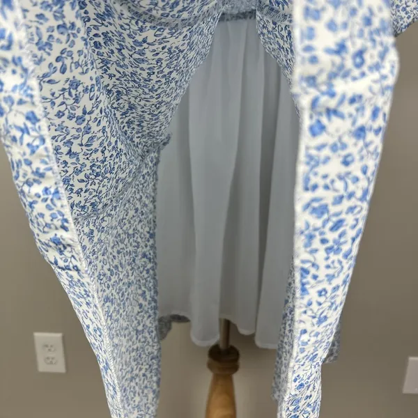 Mikarose Dress Womens Large Blue Floral Puff Sleeve Milkmaid Smocked Pockets‎ L - Image 12