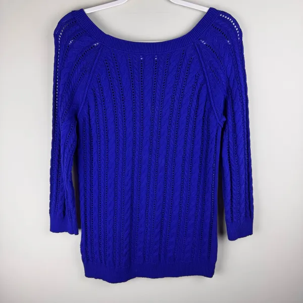 American Eagle Womans Sweater Sz‎ M Pull Over Royal Blue Open Textured Knit - Image 12