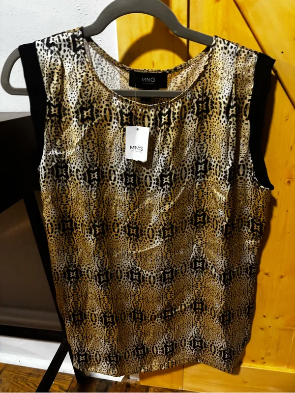 MNG by‎ Mango Animal Print Sleeveless Top with Black Trim - Size 6 Medium - Image 4