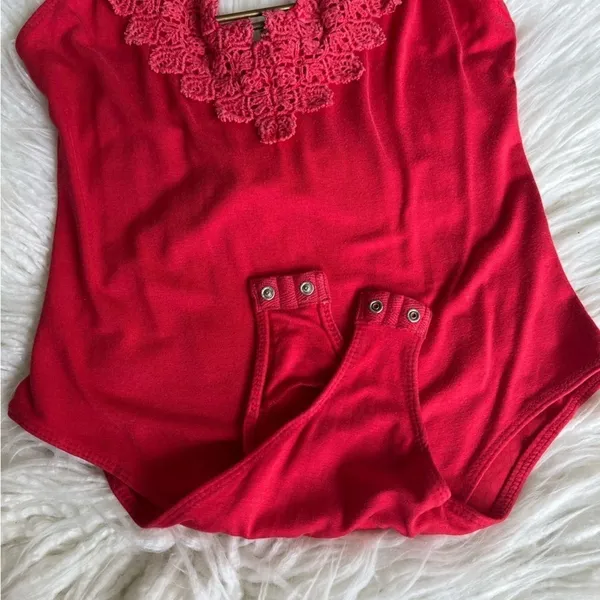 Intimately Free People Gia Red Lace Trim Bodysuit Size Small - Image 5