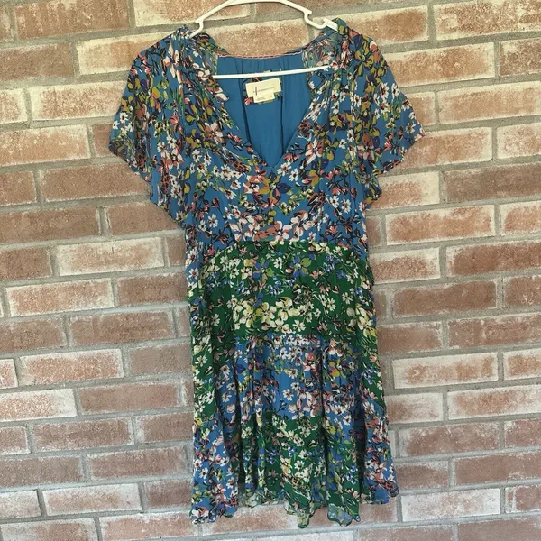 Anthropologie Robin Tiered Floral Flutter Sleeve Dress XS Garden Cottagecore - Image 3