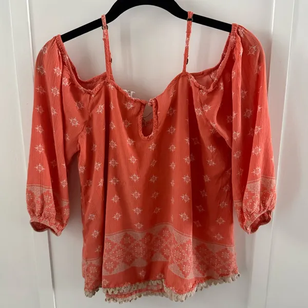 Aeropostale Coral Women's Blouse with Boho Pattern - Image 2