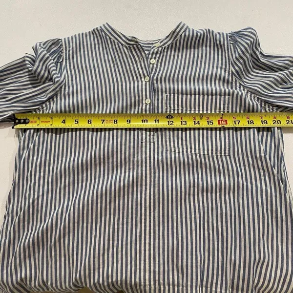 Madewell Striped Henley Top Women’s Medium Blue White Long Sleeve Cotton Shirt - Image 4