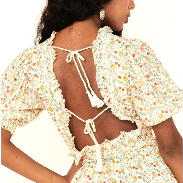 Cleobella‎ Dallas Floral Print Mini Dress Womens XS Cream Boho Feminine Coquette - Image 3