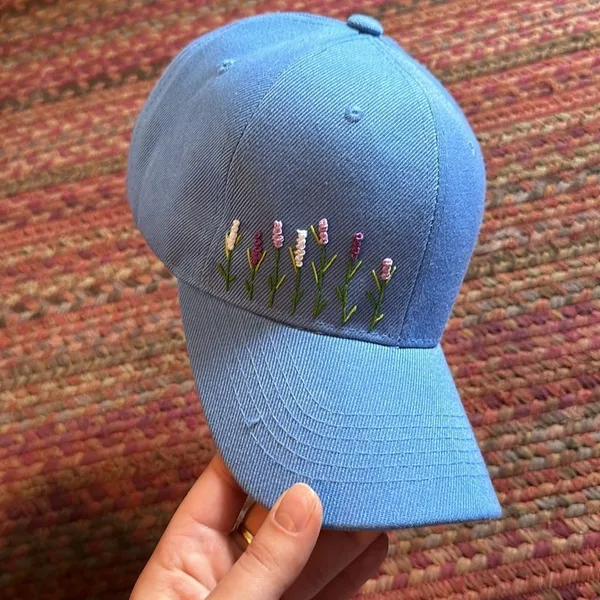 BLUE BASEBALL DAD HAT W FLOWER EMBROIDERY - Image 2