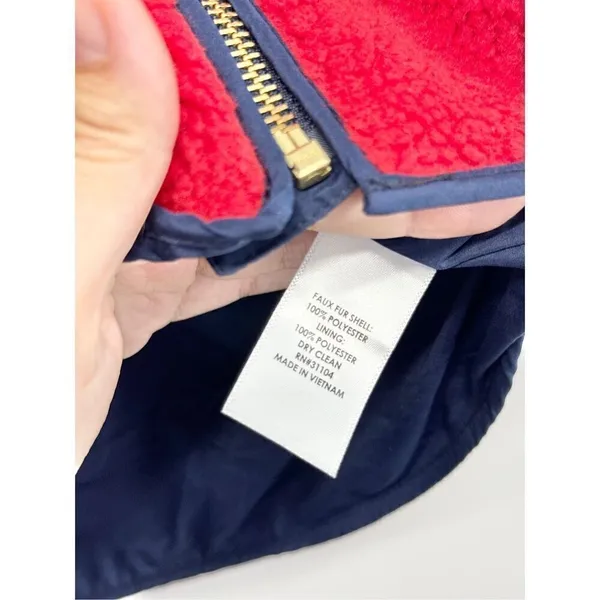 Crown & Ivy Red Sherpa Fleece Full Zip Vest Navy Trim Size Small - Image 7