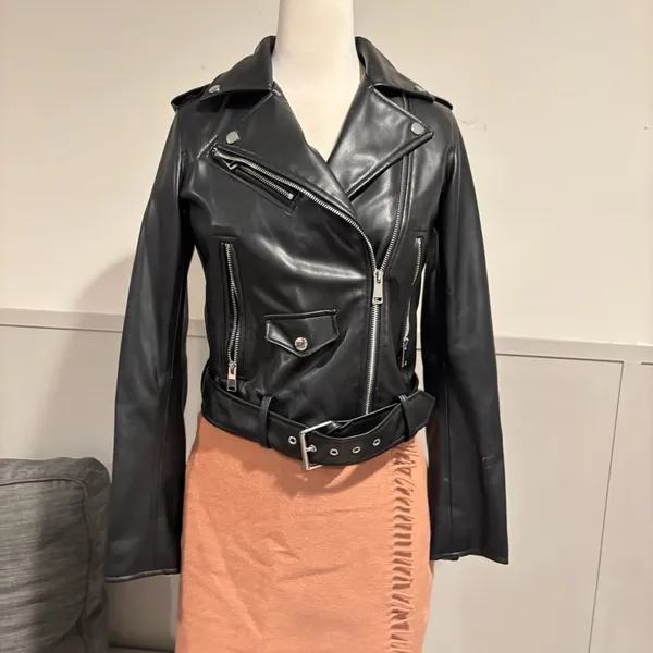 Zara Black Faux Leather Moto Jacket - Image 2