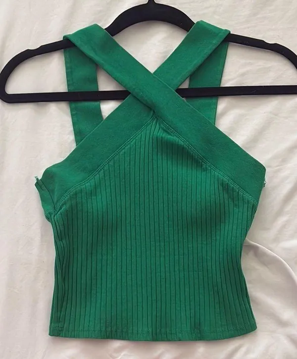 Zara Green Cross-Back Ribbed Tank Top - Image 2