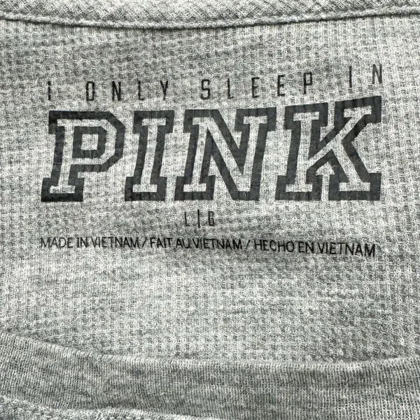 Victoria’s Secret PINK Grey Waffle Knit Henley Long Sleeve Shirt Women’s Large - Image 2