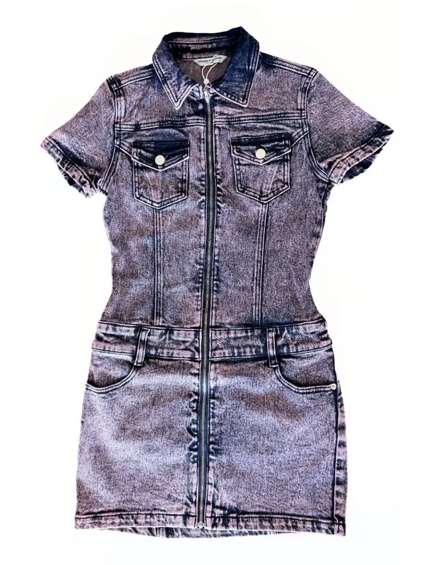 Amanda Uprichard Bianca Dress XS Pink Acid Wash Denim Mini Zip Front NWT - Image 4