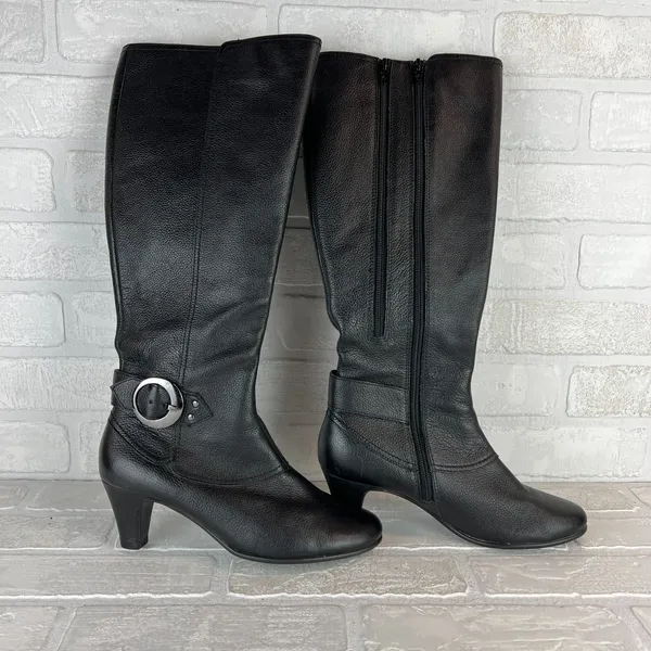 Aerosoles Incredible Riding Boots 7 Black Leather Zip Knee High Heelrest Cushion - Image 2