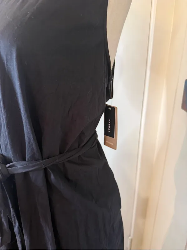 Natori Bliss Essential Cotton black V-Neck Wide-Leg Belted jumpsuit Sz XL - Image 4